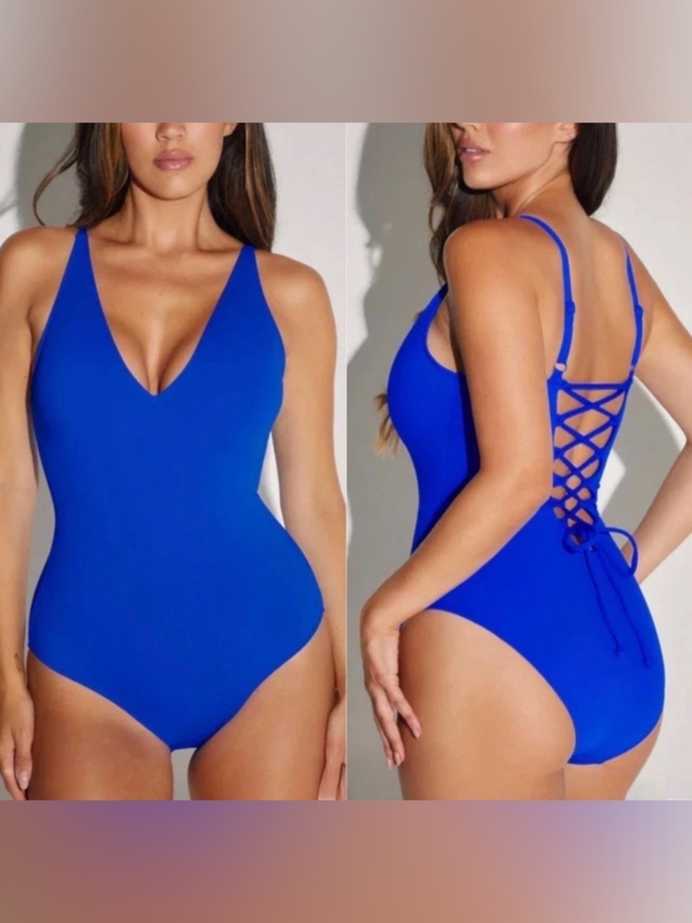 🆕 TA3 One Piece Plungey Swimsuit - Sapphire Blue - Large Short